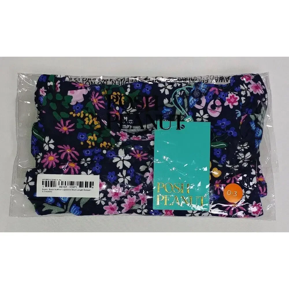 Posh Peanut Ruffled Cap Sleeve Short Length Romper 0-3 Months Endra Black Flower